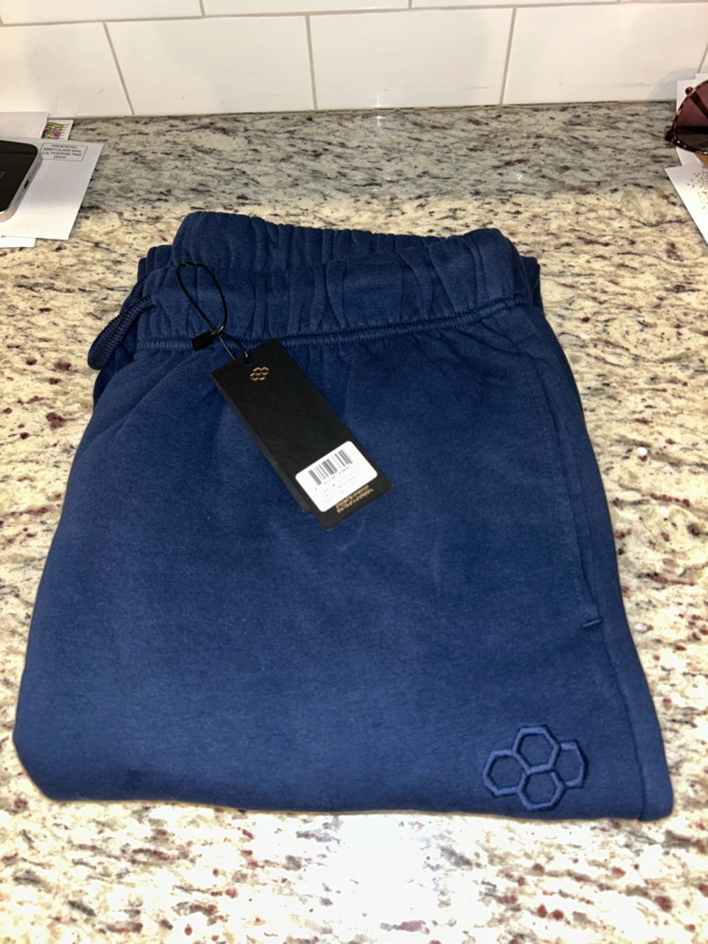 Rudis Navy Jogger Sweatpants with Hexagon Detail